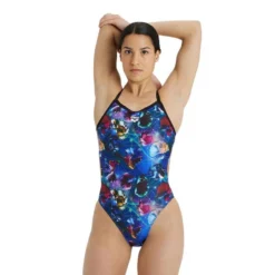 Arena Vrouwen Allover Challenge Back Badpak - Zwart/Multi