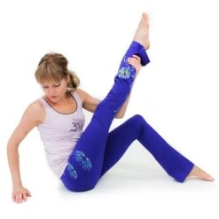 Dames Yoga Broek - Bootcut - Handgeschilderde Lotus, Blauw-paars