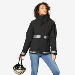 BTWIN Warme Fiets Regenjas Dames Stad 540 Zichtbaarheid 's Nachts